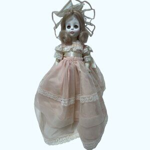 Horseman Victorian Style Doll Blonde Curls Pink Lace Dress & Bonnet Nostalgic Ch